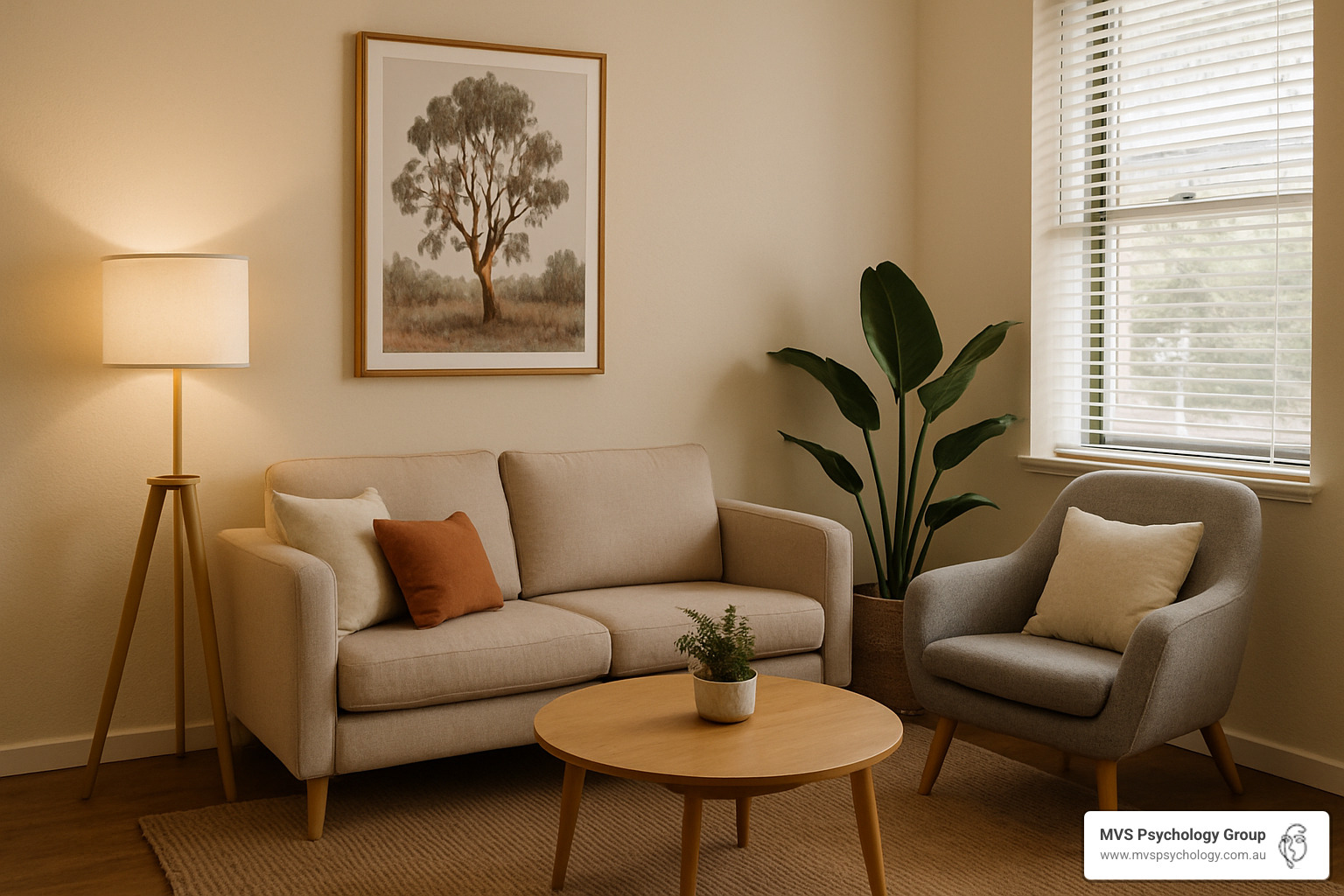 Modern therapy room in Melbourne with comfortable seating and calming atmosphere - EMDR therapy Melbourne Modern therapy room in Melbourne with comfortable seating and calming atmosphere - EMDR therapy Melbourne