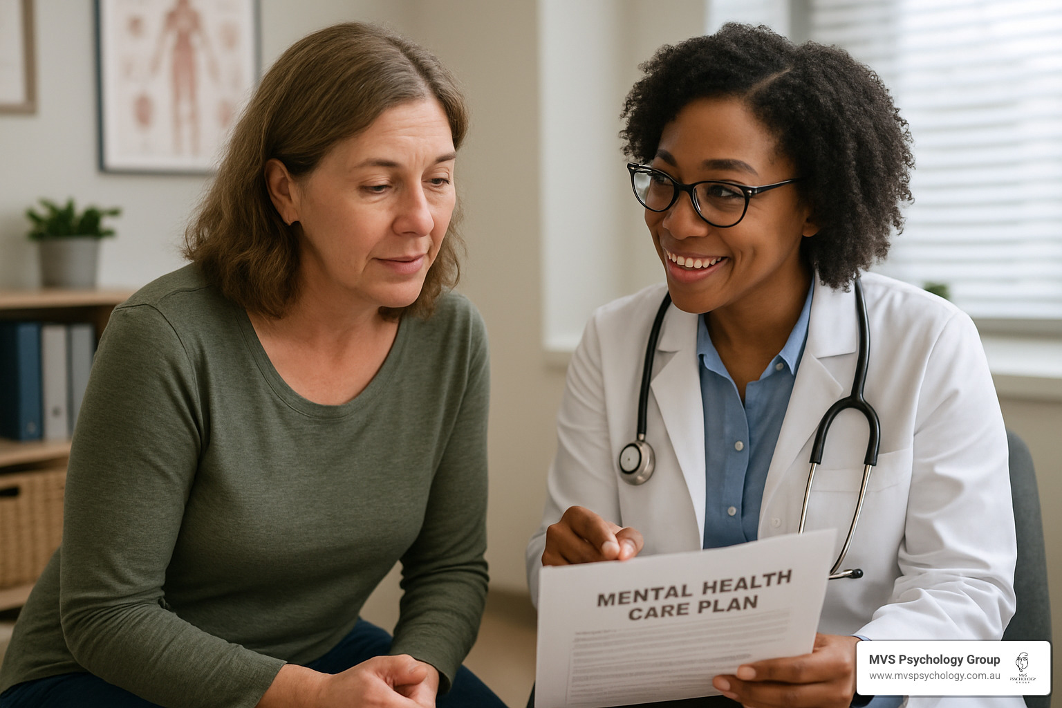 Patient discussing mental health care plan with GP - Bulk billing psychologist Richmond Patient discussing mental health care plan with GP - Bulk billing psychologist Richmond