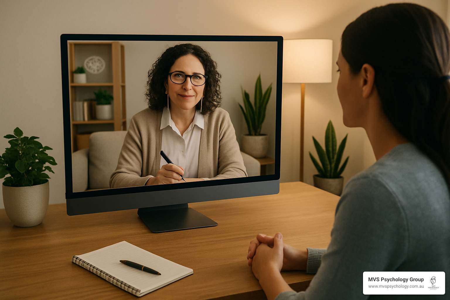 Telehealth psychology session in progress - Bulk billing psychologist Richmond Telehealth psychology session in progress - Bulk billing psychologist Richmond